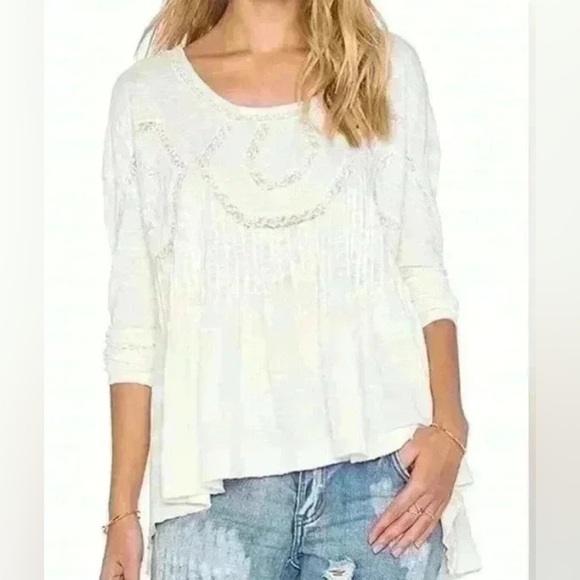 Free People New Hope babydoll top in ivory - Picture 1 of 9